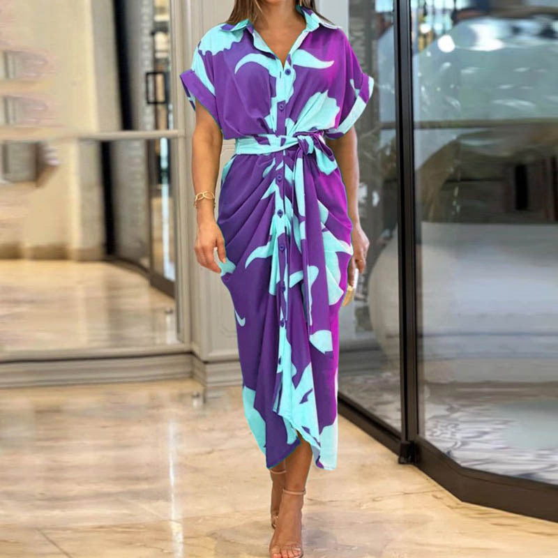 Damen Hemdblusenkleid mit fließendem Schnitt und Taillengürtel Heidi-Mode