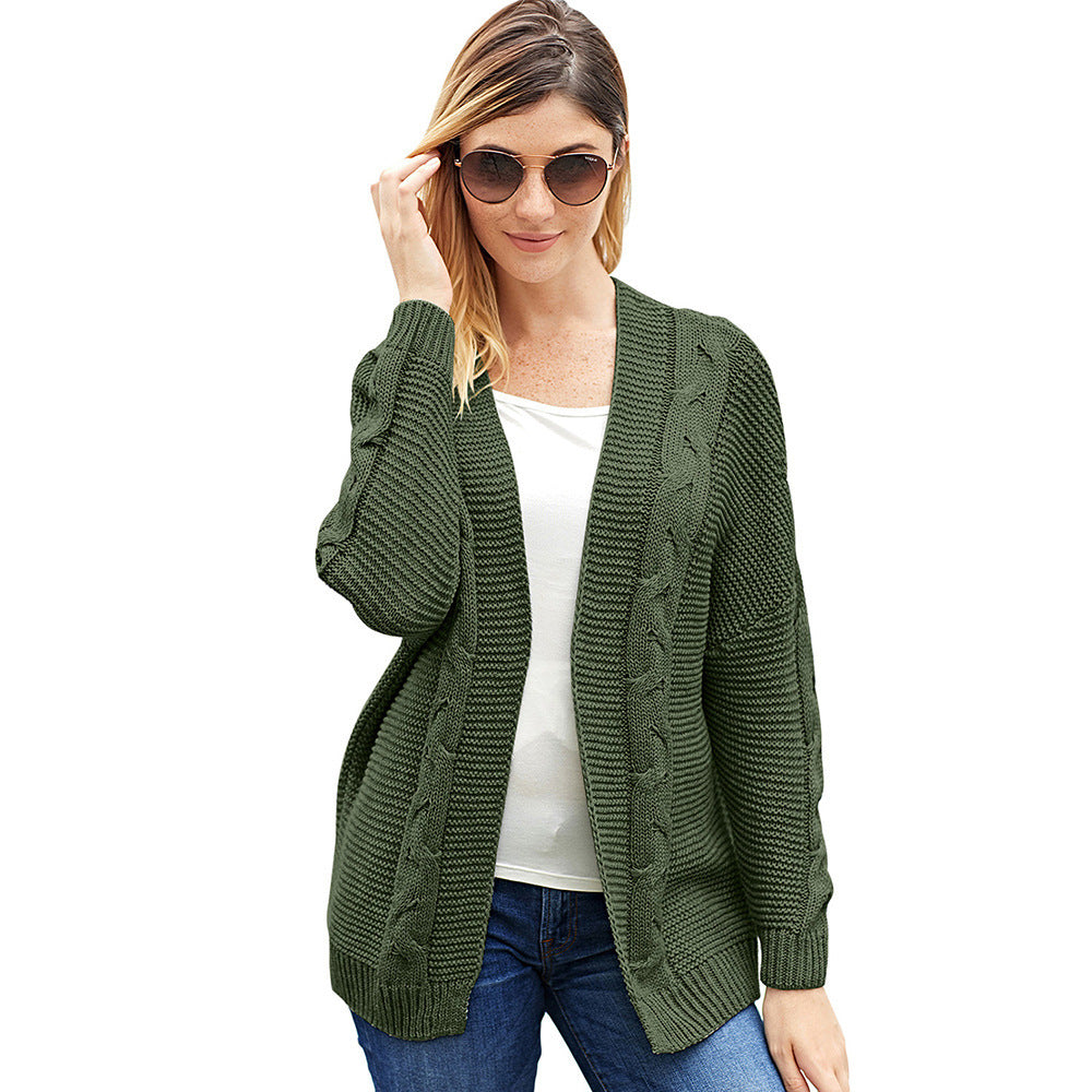 EB | Strickjacke Grobstrick Übergröße Passform Zopfmuster Offene Vorderseite