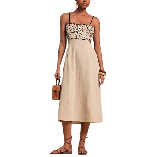 Damen luftiges Maxikleid mit floralem Oberteil EB