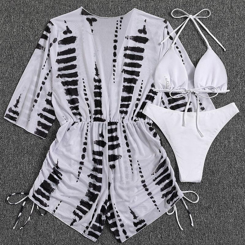 Damen Strandkleid mit tiefem V-Ausschnitt und verstellbaren Rüschendetails EB
