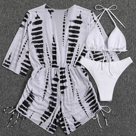 Damen Strandkleid mit tiefem V-Ausschnitt und verstellbaren Rüschendetails EB