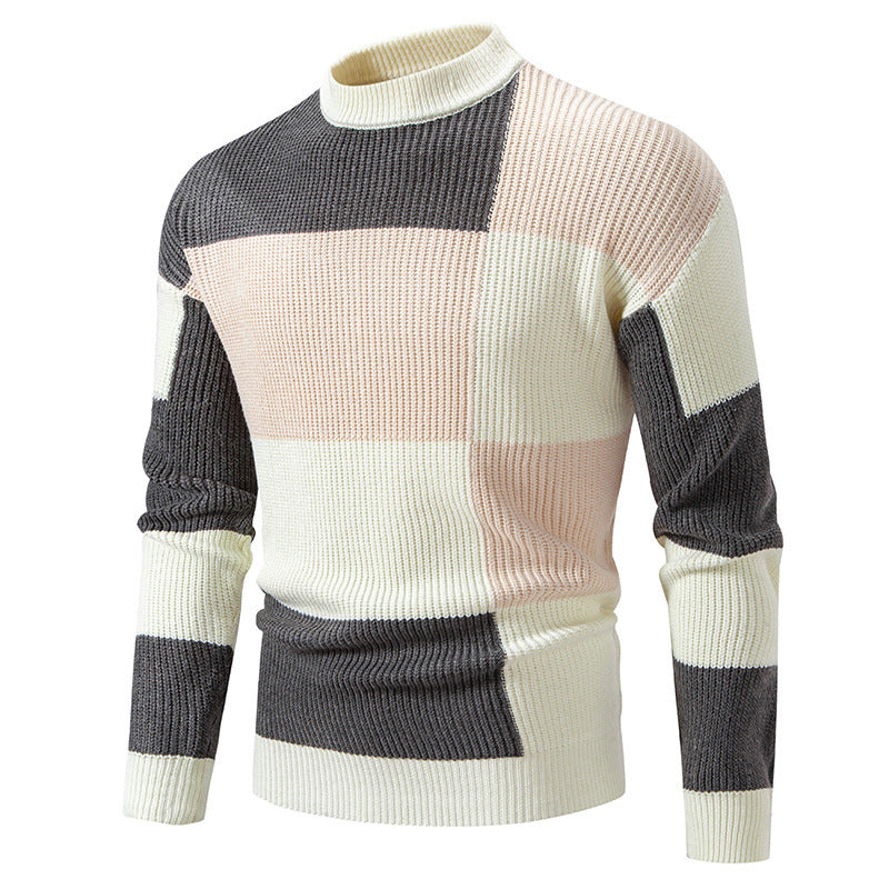 Herren modischer Rollkragenpullover mit strukturiertem Karomuster EB
