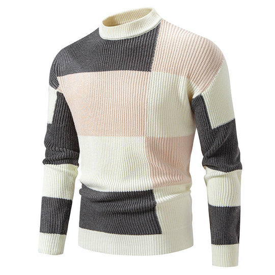 Herren modischer Rollkragenpullover mit strukturiertem Karomuster EB
