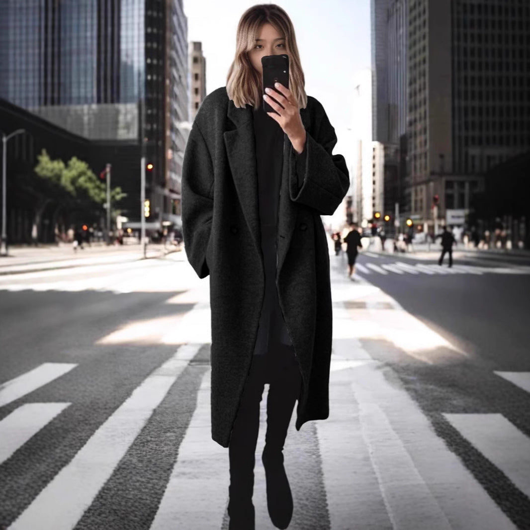 Damen Oversized Wollmantel mit doppelt-knöpfigem Design und lässigem Schnitt EB