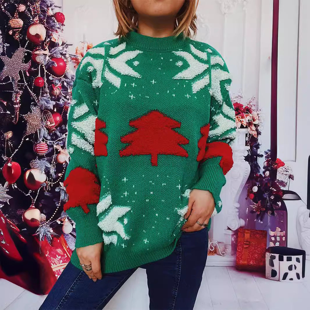 Damen lässiger Pullover mit festlichem Wintermotiv EB