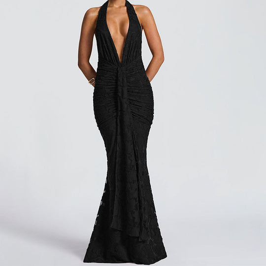 Damen Elegantes, figurbetontes Abendkleid mit tiefem V-Ausschnitt und Rüschendetails EB