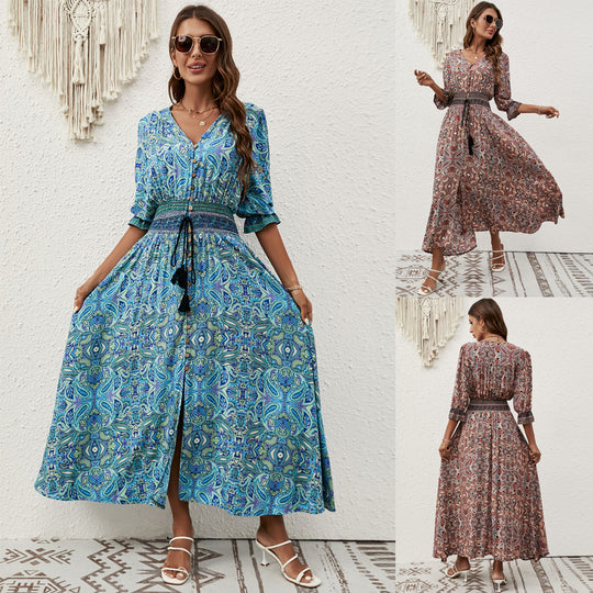 Damen Maxikleid mit Boho-Muster EB