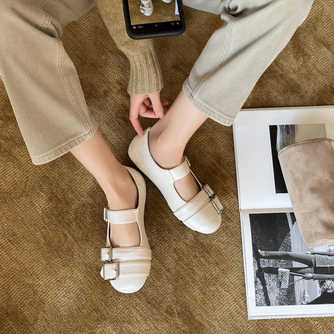 Damen Mary Jane Ballerinas mit Doppelriemen und modischem Schnallenverschluss EB
