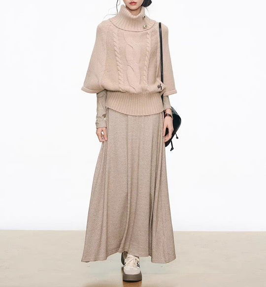 Damen Strickkleid mit voluminösen Ärmeln und elegantem Rollkragen EB