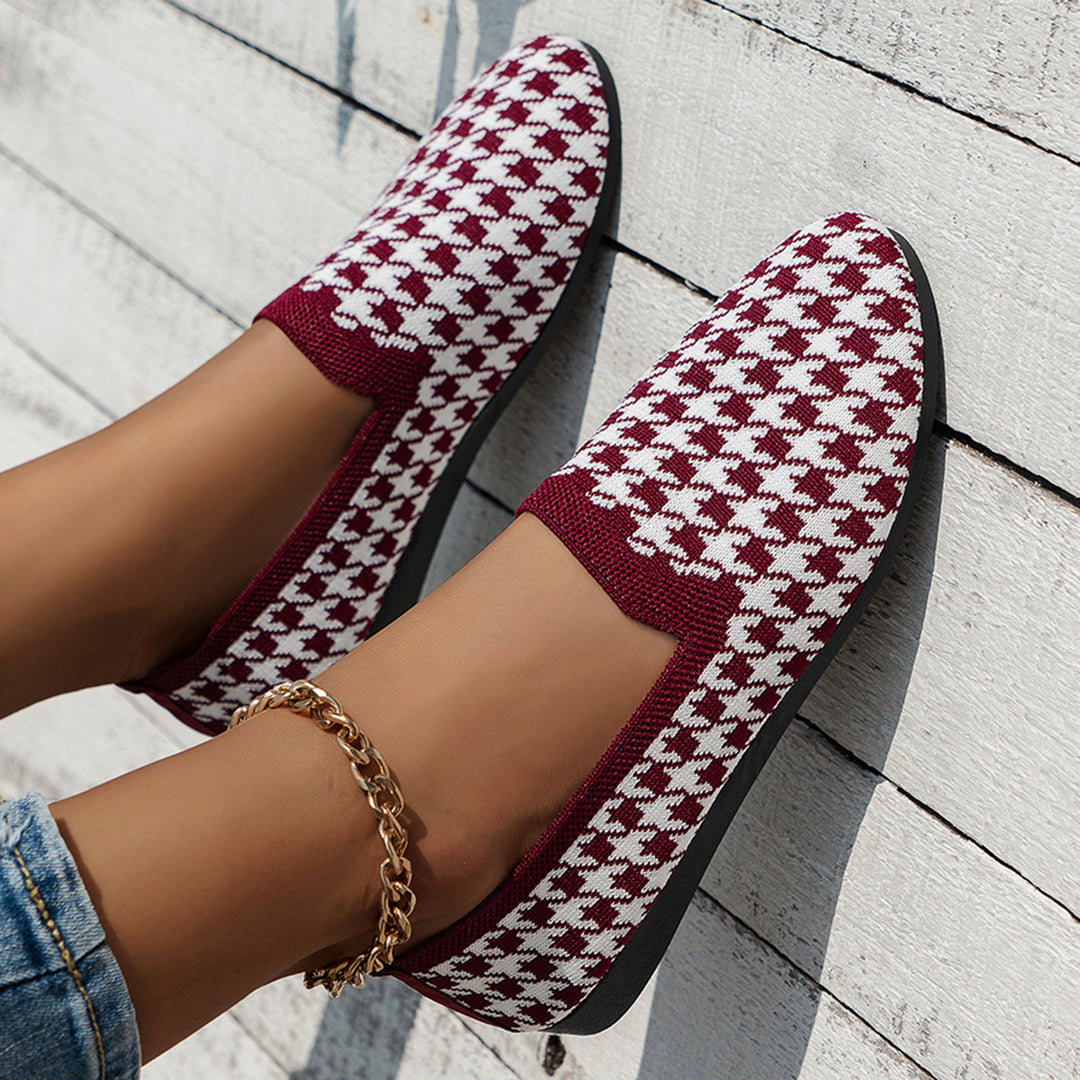 Damen Komfortable Slip-On Mokassins mit trendigem Hahnentrittmuster EB