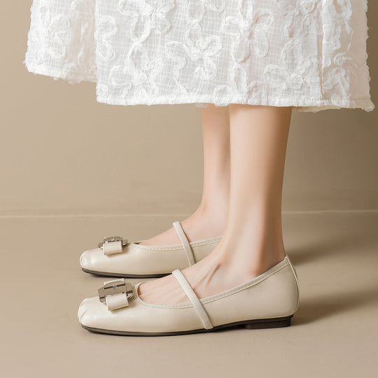 Damen elegante Ballerinas mit modischer Schleife und komfortablem Riemen EB