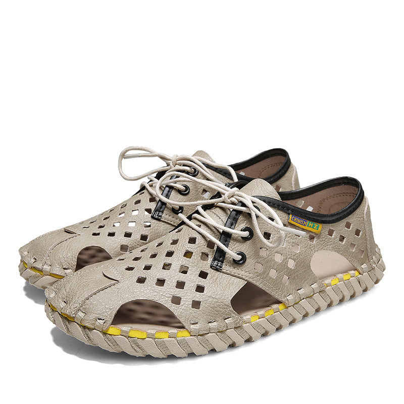 Herren Atmungsaktive Leder-Sandalen mit perforiertem Design und rutschfester Sohle EB