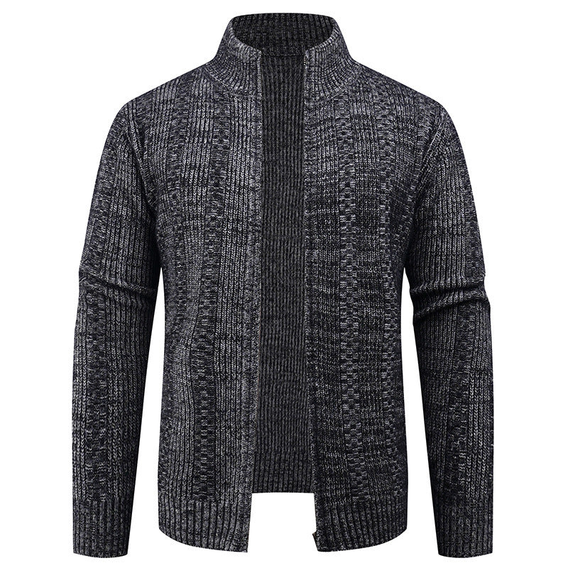 Herren Strickjacke mit strukturierter Oberfläche und hohem Kragen EB