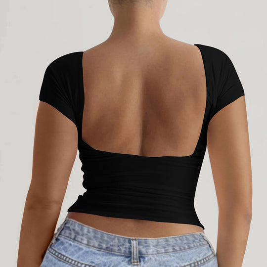 Damen elegantes Off-Shoulder Oberteil mit tiefem Rücken EB