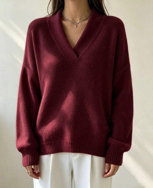 Damen Kaschmir-Touch V-Ausschnitt Relax-Pullover mit Raglanärmeln EB