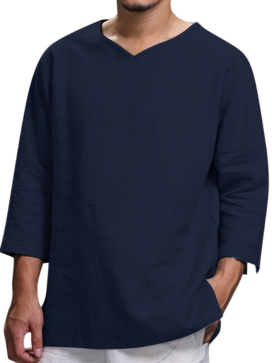 Herren Lässiges Langarmshirt mit V-Ausschnitt und praktischen Seitentaschen EB