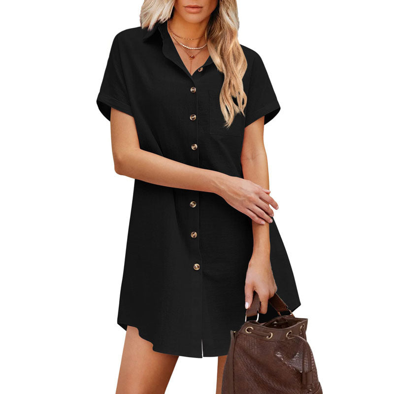 Damen Hemdblusenkleid mit Knopfdetail und Brusttasche EB