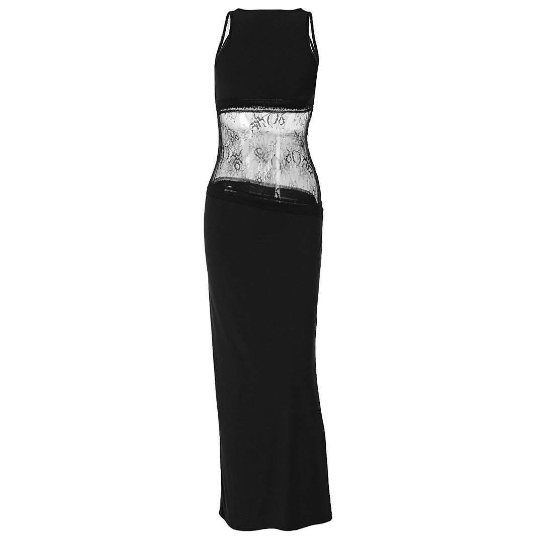 Damen Langes Abendkleid mit transparentem Spitzen-Overlay und figurbetonter Passform EB