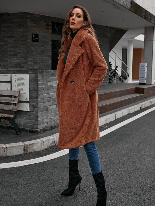 EB | Windbreaker Jacke Lässige Passform Wolltextur Einreiher mittellang