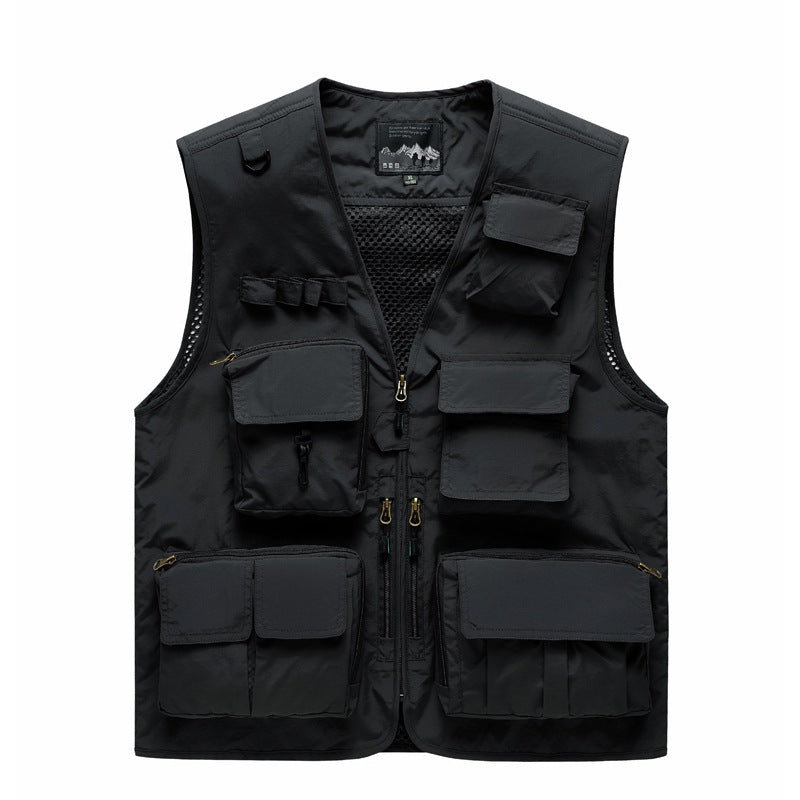 Herren Outdoor-Mehrfachtaschenweste im Anglerstil mit luftiger Mesh‑Rückenpartie und Schnellzugriffstaschen EB