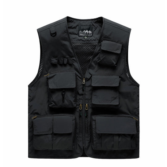 Herren Outdoor-Mehrfachtaschenweste im Anglerstil mit luftiger Mesh‑Rückenpartie und Schnellzugriffstaschen EB