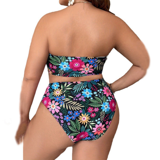Damen Bandeau-Bikini mit floralem Design und hohem Bundeschnitt EB
