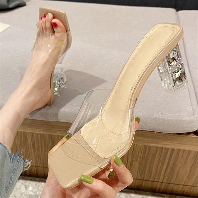 Damen transparente High Heel Mules mit geschmackvollem Design EB