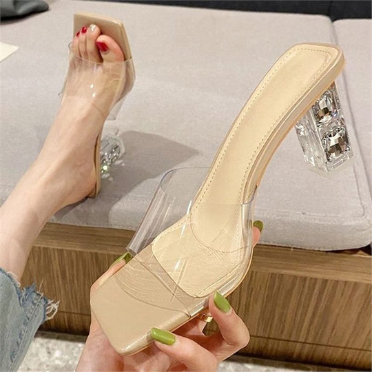 Damen transparente High Heel Mules mit geschmackvollem Design EB