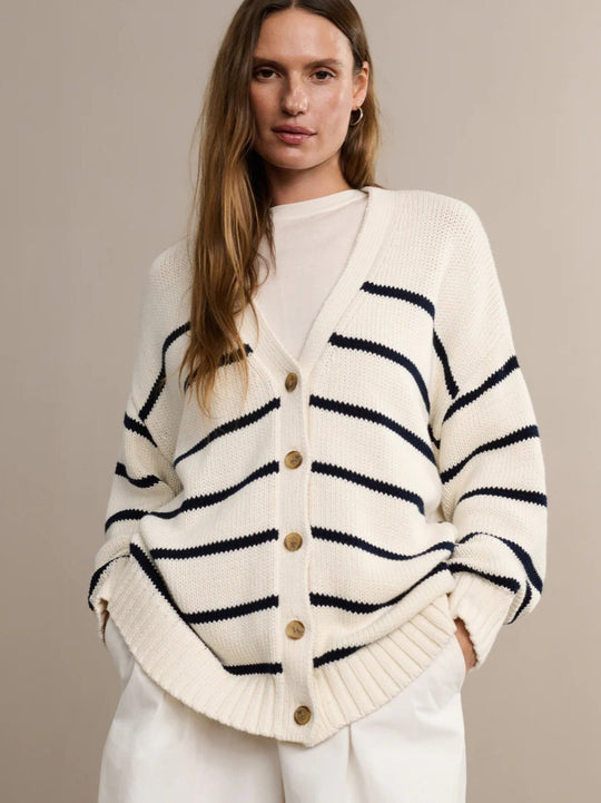 Damen Modischer Streifen-Cardigan mit Knopfleiste und lässigem Schnitt EB