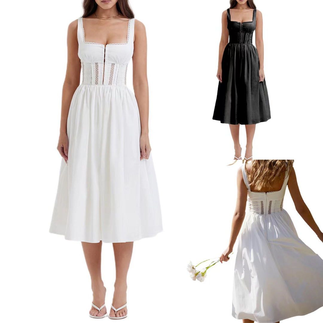 Damen Midi-Kleid mit raffinierten Spitzenakzenten und tailliertem Schnitt EB