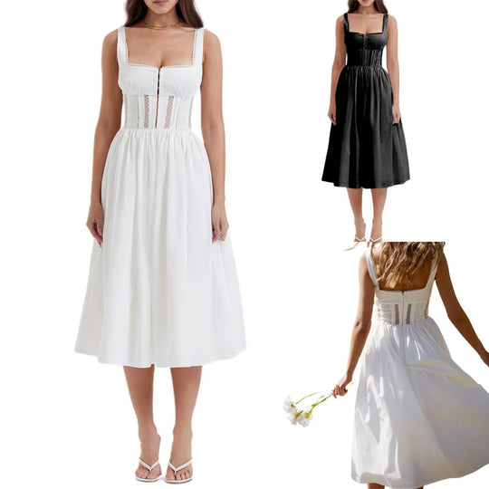 Damen Midi-Kleid mit raffinierten Spitzenakzenten und tailliertem Schnitt EB