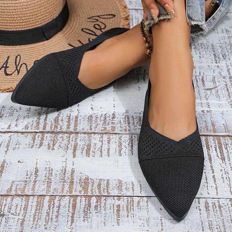 Damen spitze Ballerinas aus atmungsaktivem Strickmaterial mit elegantem Akzent EB