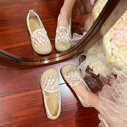 Damen Slip-On Ballerinas mit floraler Transparenz und rutschfester Sohle EB