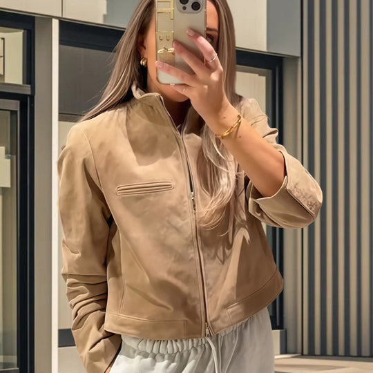 Damen Modische Kurzjacke aus Mikrofaser mit hohem Kragen EB