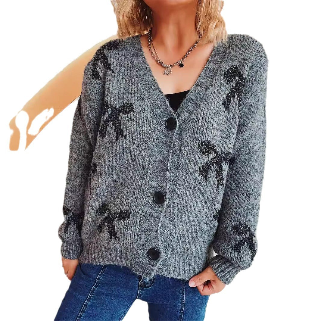 Damen lässige Strickjacke mit modernem Karomuster und hochwertigen Knopfdetails EB