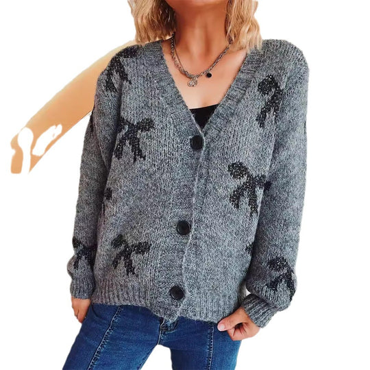 Damen lässige Strickjacke mit modernem Karomuster und hochwertigen Knopfdetails EB