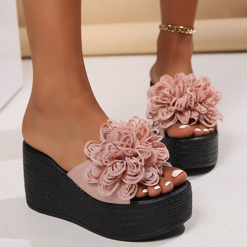 Damen Plattform-Sandalen mit floralen Applikationen und rutschfester Sohle EB