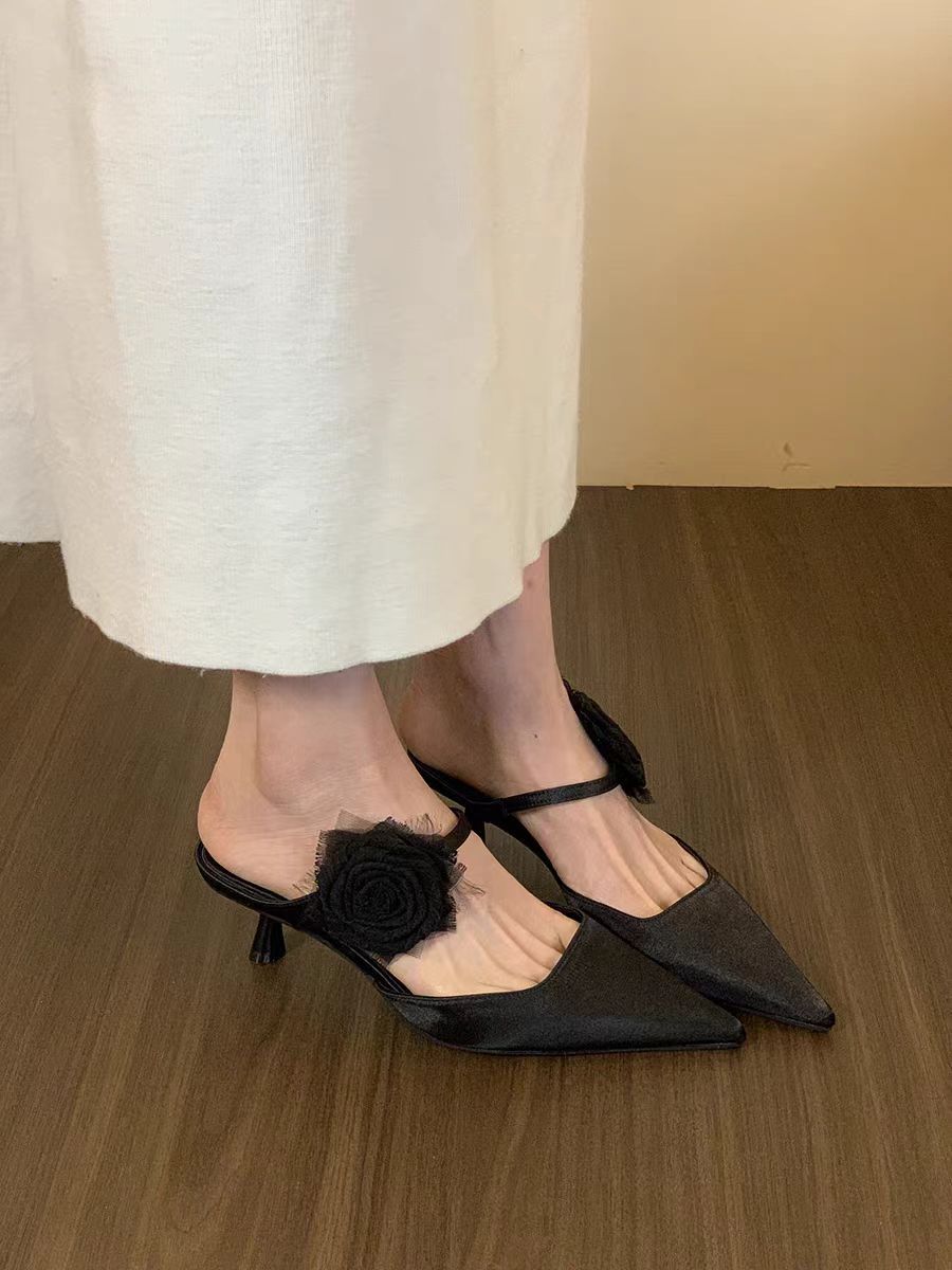 Damen Elegante Slingback-Pumps mit floralem Riemchen und spitzem Zehenbereich EB