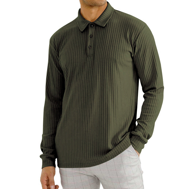 Herren Langarm-Polohemd mit strukturiertem Rippenmuster und Knopfdetail EB