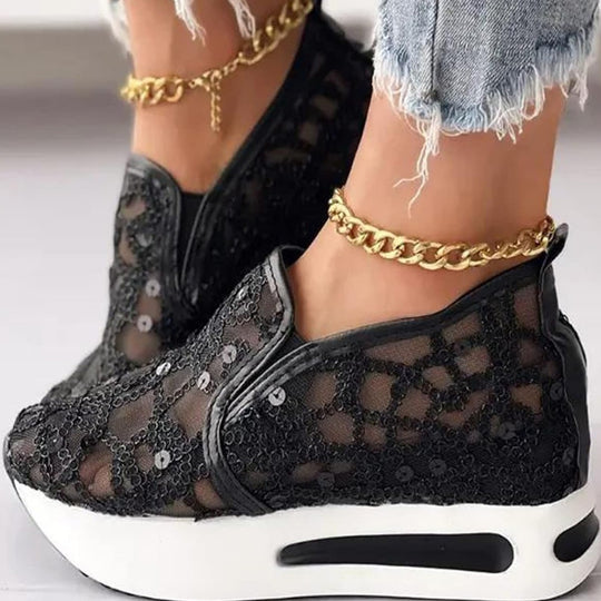Damen Atmungsaktive Slip-On Sneakers mit Glitzermuster EB