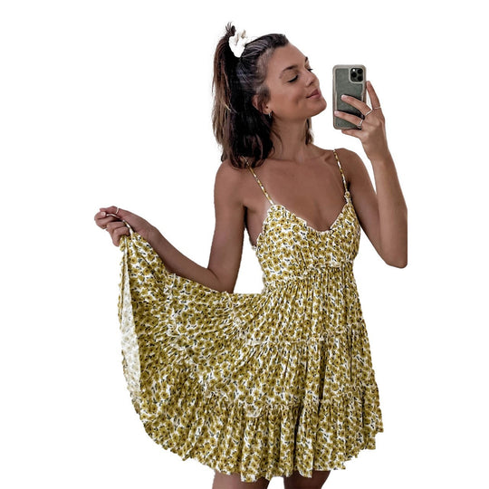Damen Sommerliches Rüschenkleid mit verstellbaren Trägern und fließendem Schnitt EB