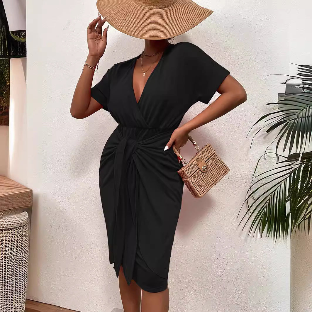 Damen Wickelkleid mit elegantem V-Ausschnitt und Vielzahl an Stylingmöglichkeiten EB