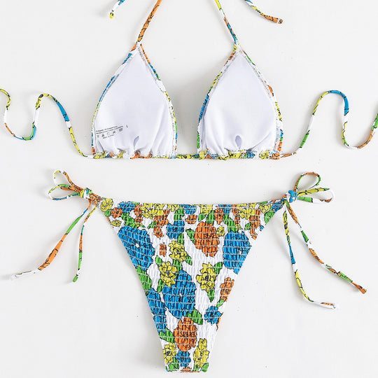 Damen Triangel-Bikini mit farbenfrohem Strukturdesign und verstellbaren Trägern EB