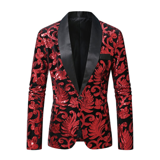 Herren glamouröser Pailletten-Blazer mit floralem Design und elegantem Schnitt EB