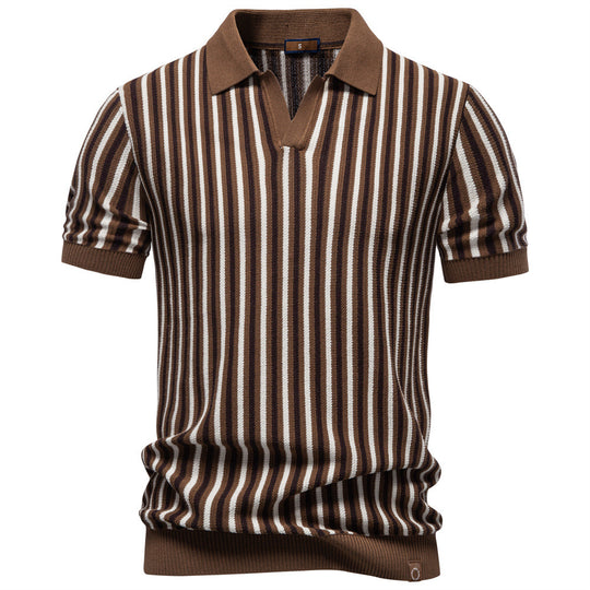 Herren nan gestreiftes Strickpoloshirt kurzarm aus feiner Baumwollmischung mit Polokragen und Rippbündchen EB
