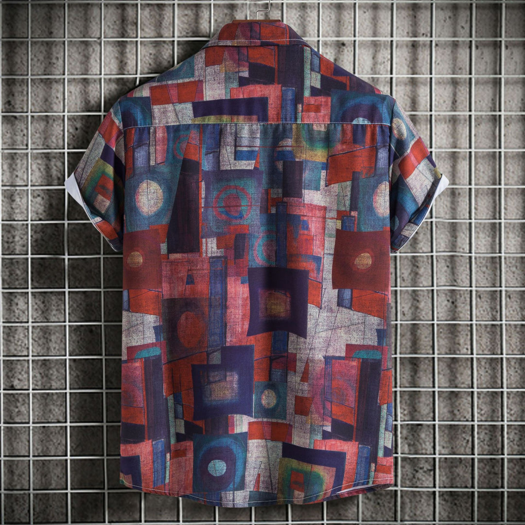 Herren Kurzarmhemd mit kreativem geometrischen Kunstmotiv EB