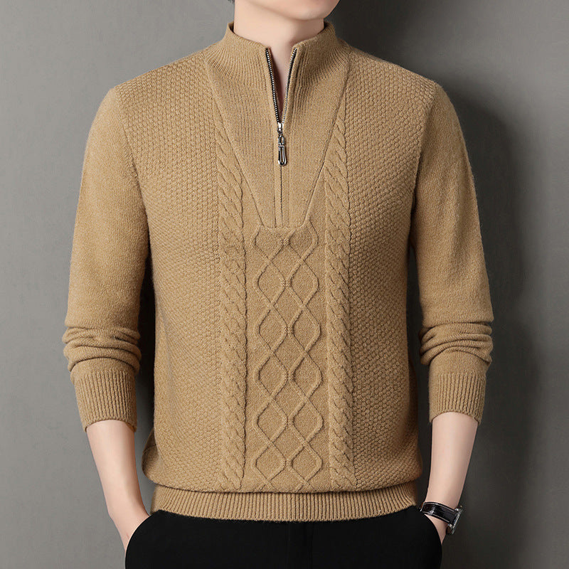 Herren Strickpullover mit hohem Kragen und Zipper EB