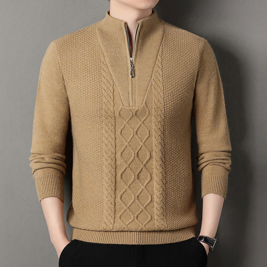 Herren Strickpullover mit hohem Kragen und Zipper EB