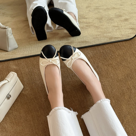 Damen Ballerinas mit eleganter Schleife und modischer Zweifarben-Optik EB