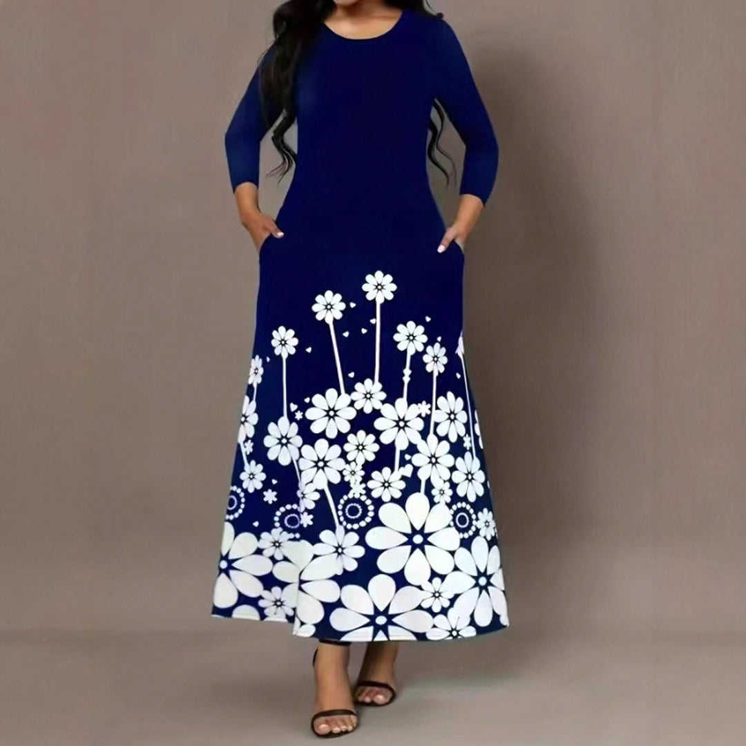 Damen Maxikleid mit floralen Mustern und praktischen Taschen EB